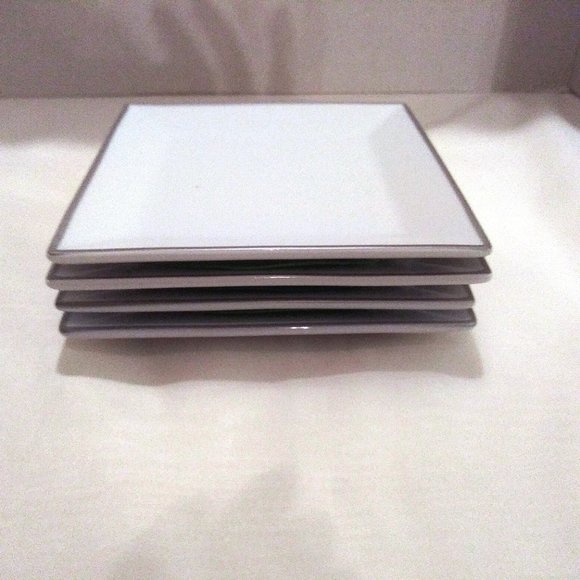 White Rim Square Stoneware Plates, Desser Plates, Bread Plates, Fruit Plates - Picture 4 of 12